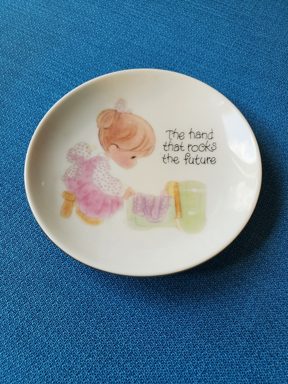 Vintage Precious Moments Pink Baby Plate - 'The Hand That Rocks the Future'